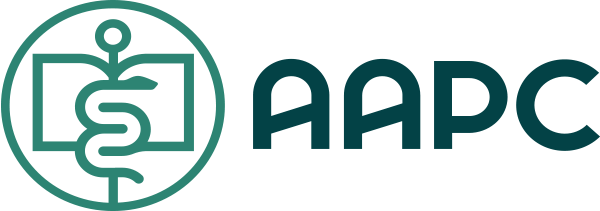 AAPC Logo - Dark green sans-serif type with green caduceus icon to left